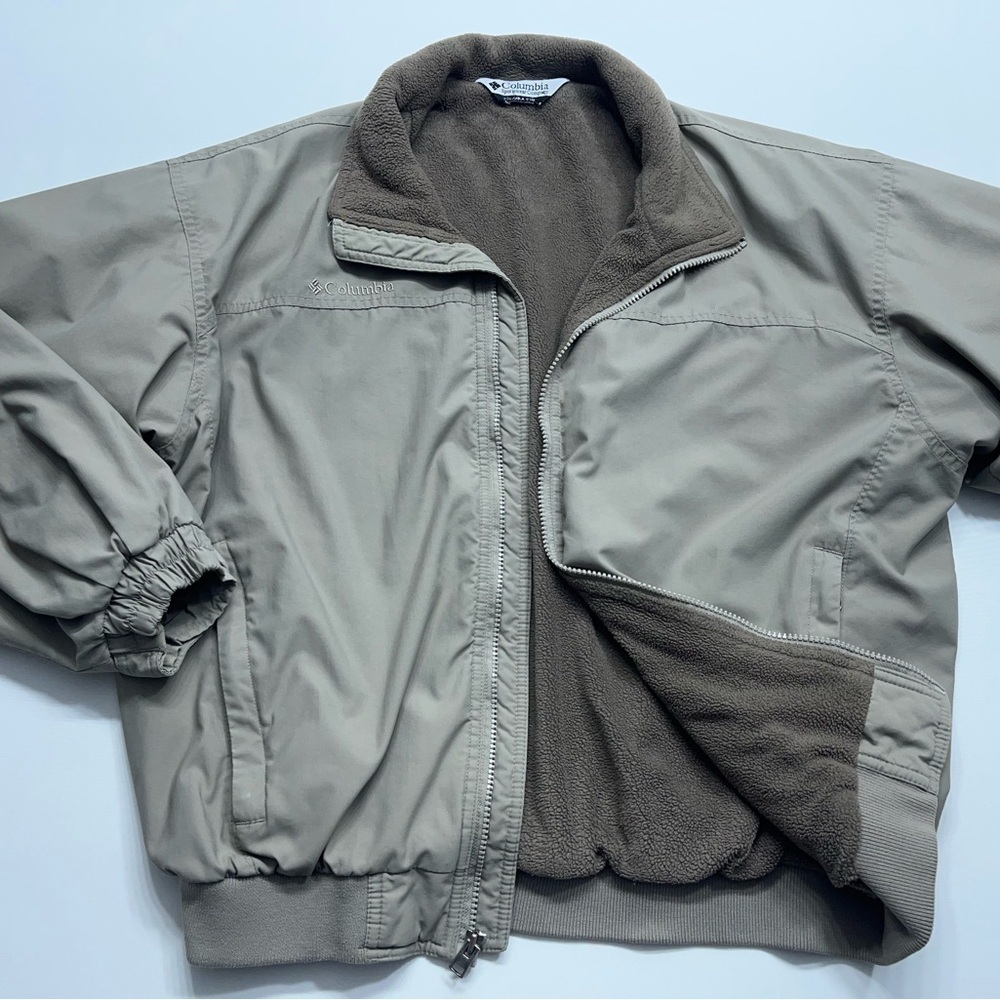 Columbia Bomber Jacket Mens Large Fleece Lined Khaki Zip Pockets READ